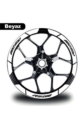 Beyaz Bajaj Pulsar RS200 Geniş Jant Sticker Etiket Modeli