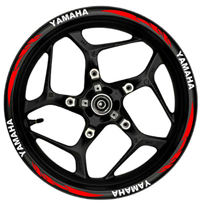 Motosiklet Jant Şeridi Yamaha Beyaz Yazılı Kırmızı Pençe Şeritli Sağ-Sol/Ön-Arka