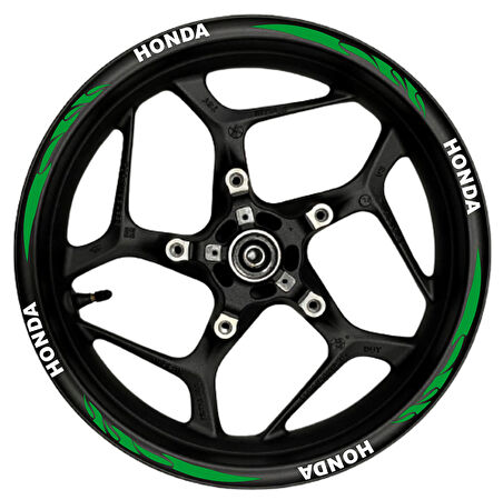 Motosiklet Jant Şeridi Honda Beyaz Yazılı Yeşil Reflektif Pençe Şeritli Sağ-Sol/Ön-Arka