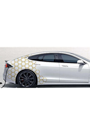 Otomobil Yan Kapı Altıgen Desenli Sticker Etiket Modeli