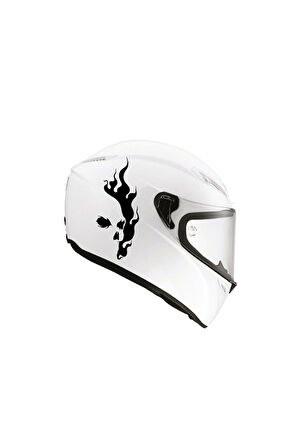 Tek Renk Alevli Kafatası (flaming Skull Helmet Stickers) Kask Sticker Etiket Modeli