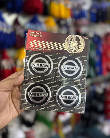 Universal Araç Uyumlu, Nissan Jant Göbeği Arması, Sticker 4'lü Set 60mm