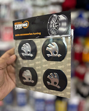 Universal Araç Uyumlu, Skoda Jant Göbeği Arması, Sticker 4'lü Set 60mm