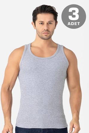 Premium Erkek Gri Fitilli Kaşkorse Atlet 3'lü Paket Spor Atleti