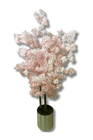 Japon Çiçeği Lüx Pembe Bahar Dalı 160 Cm Yapay Ağaç 25x25 Metal Saksı