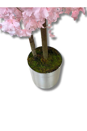 Japon Çiçeği Lüx Pembe Bahar Dalı 160 Cm Yapay Ağaç 25x25 Metal Saksı