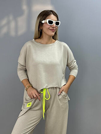 Kadın Iki Iplik Viskon Pamuk Kumaş Arma Detaylı Ikili Takım