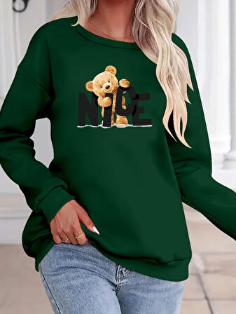 Kadın Uzun Kollu Bisiklet Yaka Viskon Iki Iplik Bluz