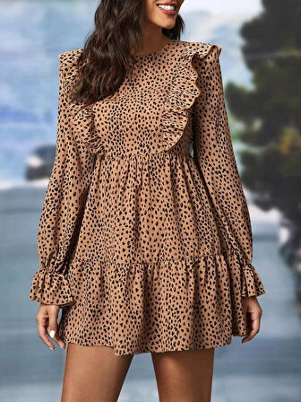 Kadın Uzun Kollu Yaka Ve Sırt Fırfır Detay Mikro Mini Boy Elbise