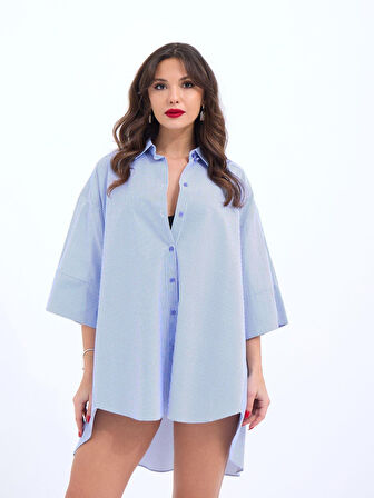 4328 GÖMLEK-MAVİ BEYAZ ÇİZGİLİ