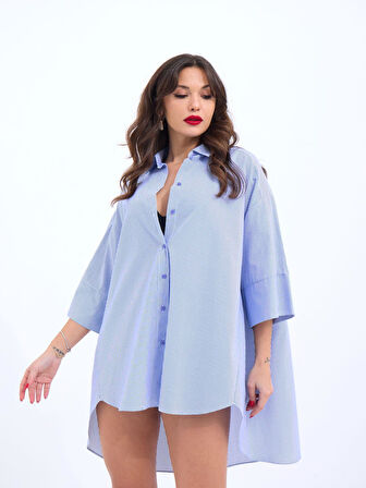 4328 GÖMLEK-MAVİ BEYAZ ÇİZGİLİ