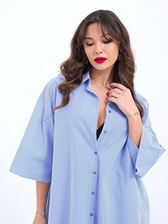 4328 GÖMLEK-MAVİ BEYAZ ÇİZGİLİ