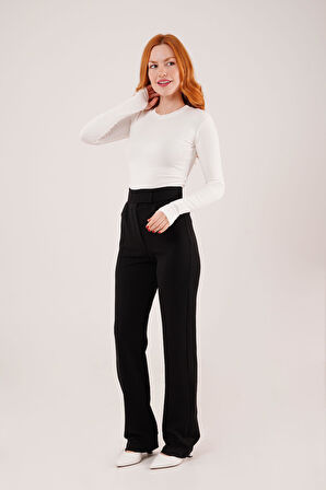 Cırt Kapama Detaylı Siyah Pantolon