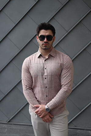 Erkek Pamuklu Keten Kumaş Gömlek