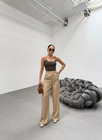 Trio Arka Bel Lasti̇k Detayli Palazzo Pantolon