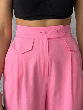 PANTOLON KAPALI CEP 3 DÜĞME DETAYLI - Pembe