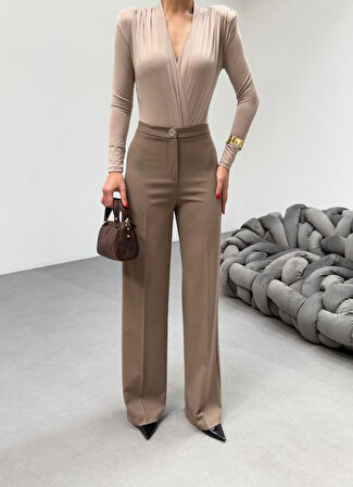 230 Gr Poly Viscose Lycra Metal Düğme Palazzo Pantolon