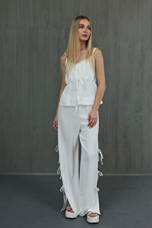 Fiyonklu Bluz Takım - Beyaz