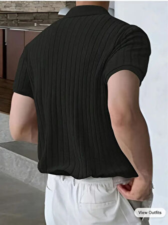 Erkek Kısa Kollu Yakalı Yakadan Düğmeli Triko Bluz