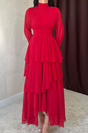 Kırmızı Bel Detaylı Elbise