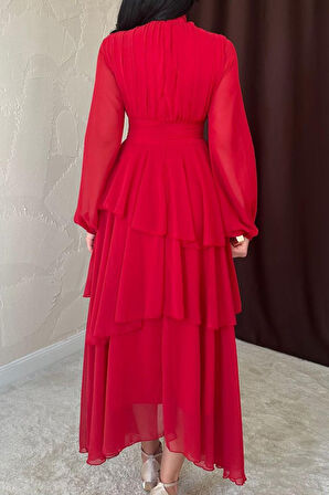 Kırmızı Bel Detaylı Elbise