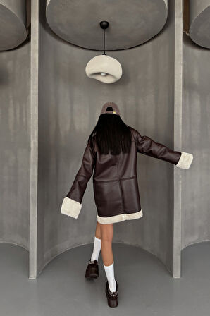 DERİ MONT KOL VE YAKA PELUŞ KAPAKSIZ CEP DETAYLI - Kahverengi