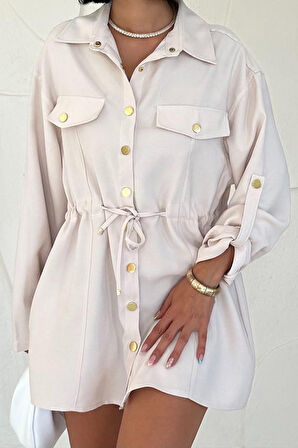 Bej Çıtçıtlı Tünelli Gömlek