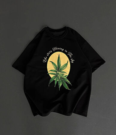 Ön Ve Arka Baskılı Oversize Bisiklet Yaka T-shirt- Siyah