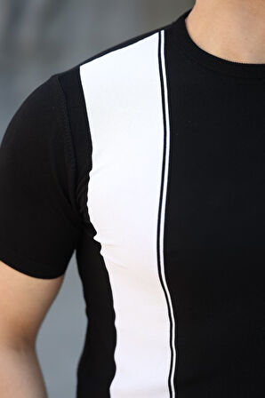 Erkek Viskon Kumaş Bisiklet Yaka çizgi Desenli Tişört