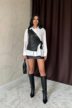 Beyaz Yandan Bağlamalı Yelek Gömlek