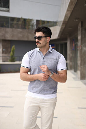 Erkek Polo Yaka Fermuar Detaylı Tişört