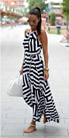 Kadın Ayarlanabilir Askılı Geometrik Desen Kuşaklı Gipeli Süprem Elbise