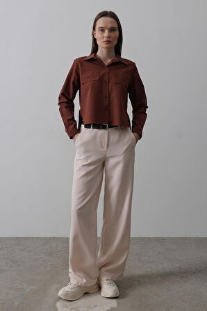 Kemerli Palazzo Pantolon - Pudra