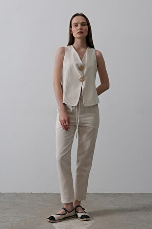 Düğme Detaylı Yelek - Krem