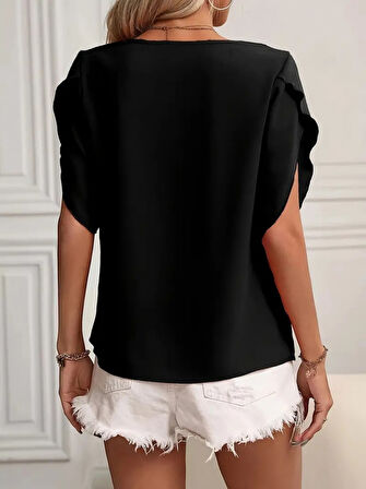 Kadın Kısa Kollu Yaka Ve Kol Detay Jesica Bluz