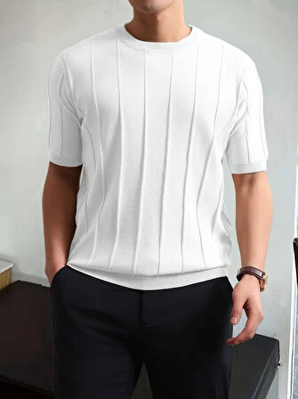 Erkek Kısa Kollu Bisiklet Yaka çizgili Triko Tshirt