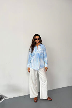 ÇİZGİLİ GÖMLEK - Mavi