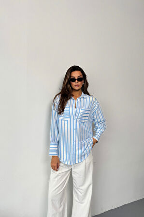 ÇİZGİLİ GÖMLEK - Mavi