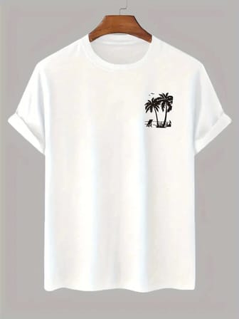 Baskılı Oversize Bisiklet Yaka T-shirt - Beyaz