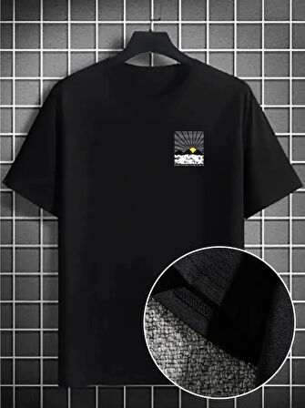 Erkek Dağ Grafikli Tişört, Yaz Için Büyük Beden Rahat T-shirt - Siyah