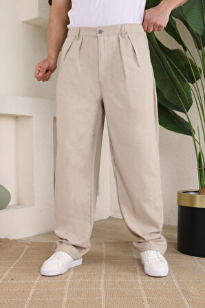 Erkek Beli Lastikli Pileli Baggy Pantolon