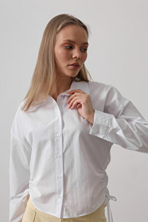 Yanları Bağlamalı Basic Gömlek - Beyaz