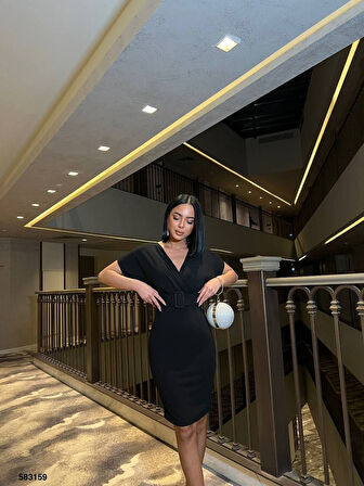 Kadın Dalgıç Krep V Yaka Ve Sırt Dekolte Detaylı Elbise