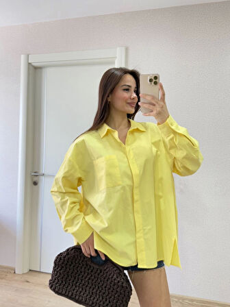 Yakalı Yandan Yırtmaçlı Gömlek - Sarı