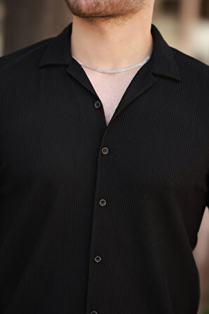 Erkek Ottoman Kumaş Apaj Yaka Kısa Kollu Gömlek