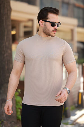 Erkek Ince çizgi Dokulu Kısa Kollu T-shirt