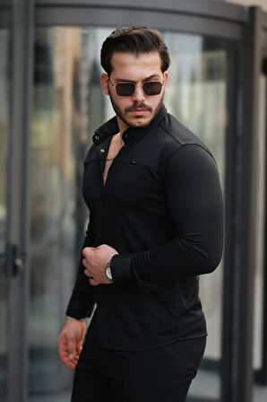 Erkek çıtçıt Düğmeli Dikiş Detaylı Uzun Kollu Gömlek