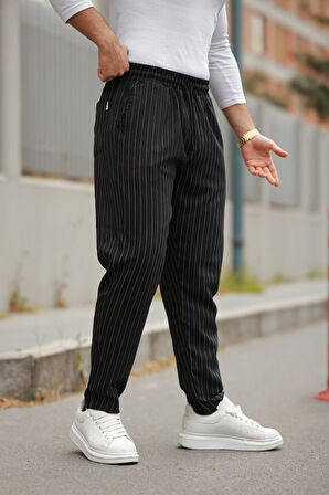 Erkek Beli Bağcıklı çizgili Pantolon