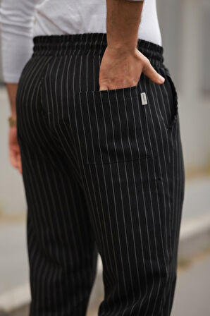 Erkek Beli Bağcıklı çizgili Pantolon