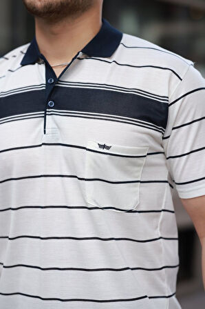 Erkek Yakalı çizgili Kısa Kollu T-shirt